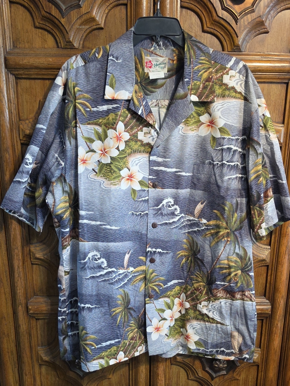Authentic Hawaiian Floral Button-Up Shirt, 100% Cotton, Made In Hawaii